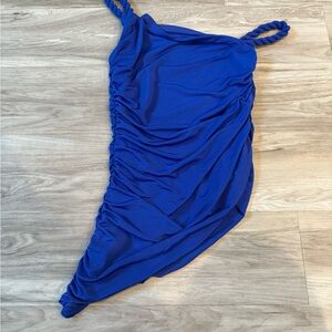 Meshki Royal Blue Ruched Asymmetrical Top